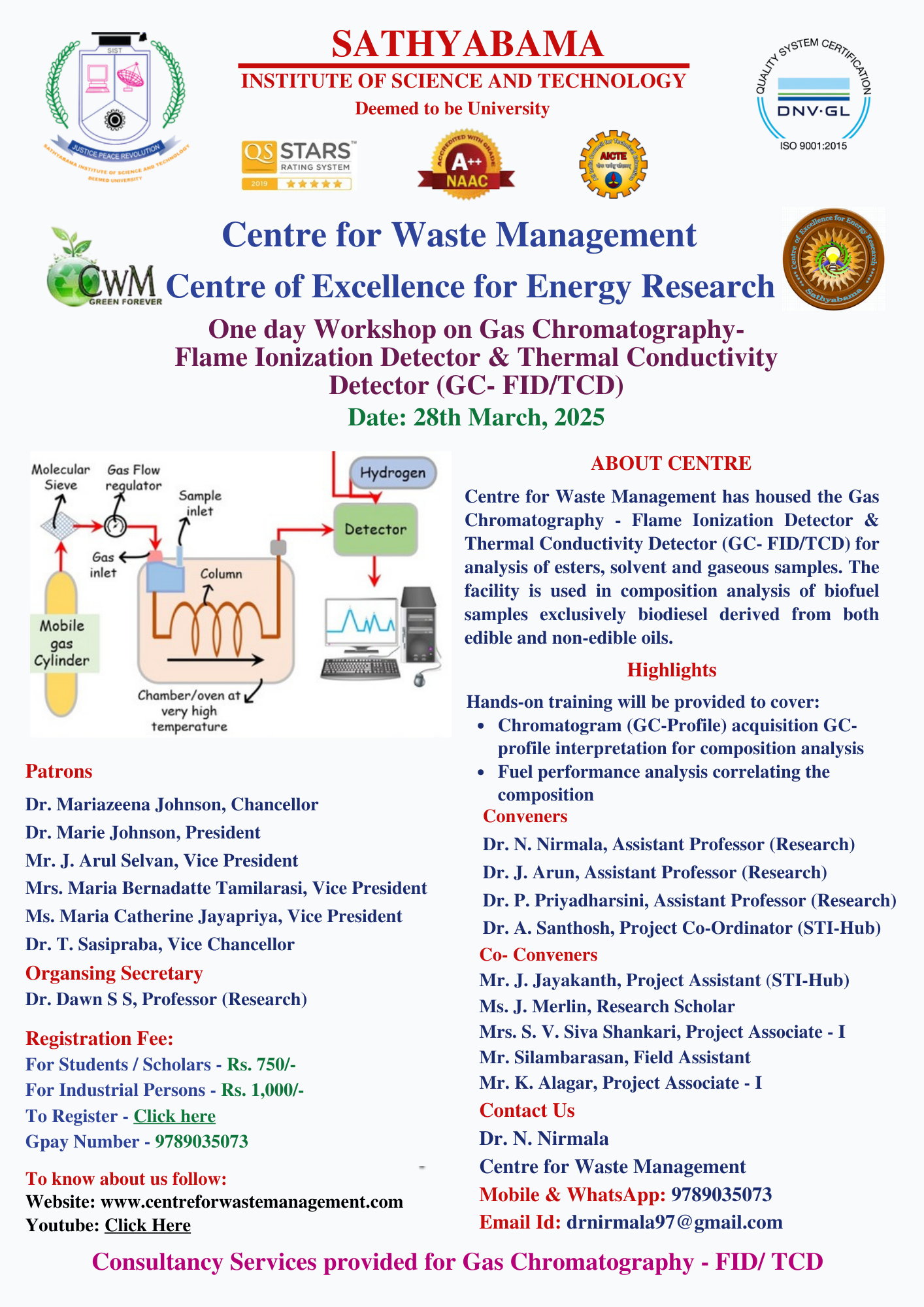 One day Workshop on Gas ChromatographyFlame Ionization Detector & Thermal Conductivity Detector (GC- FID/TCD) 2025